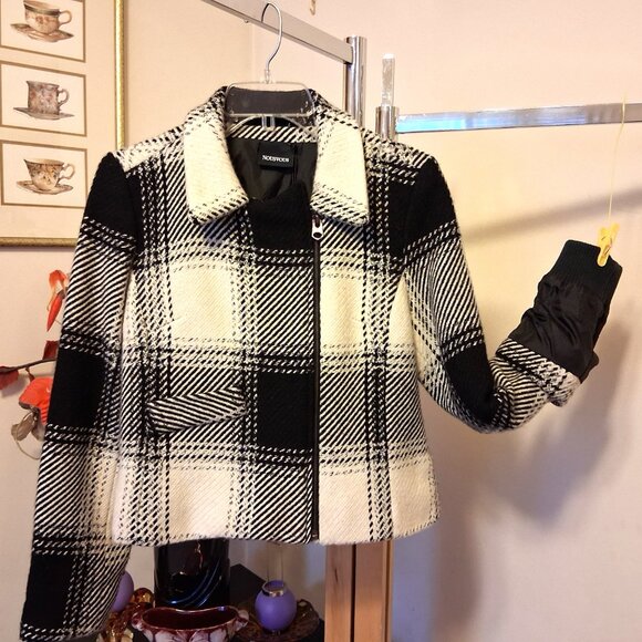 NWT NOUSVOUS Women's Black White Lined Blazer Zip Blazer Jacket Size M 10 - Picture 15 of 16